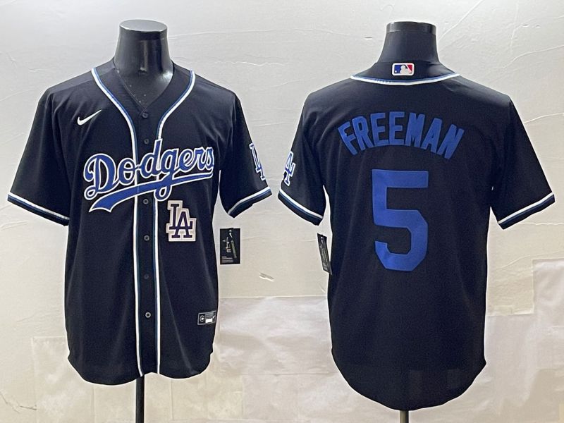 Men 2025 Los Angeles Dodgers 5 Freeman Black Three generations Fashion Nike MLB Jersey style 8
